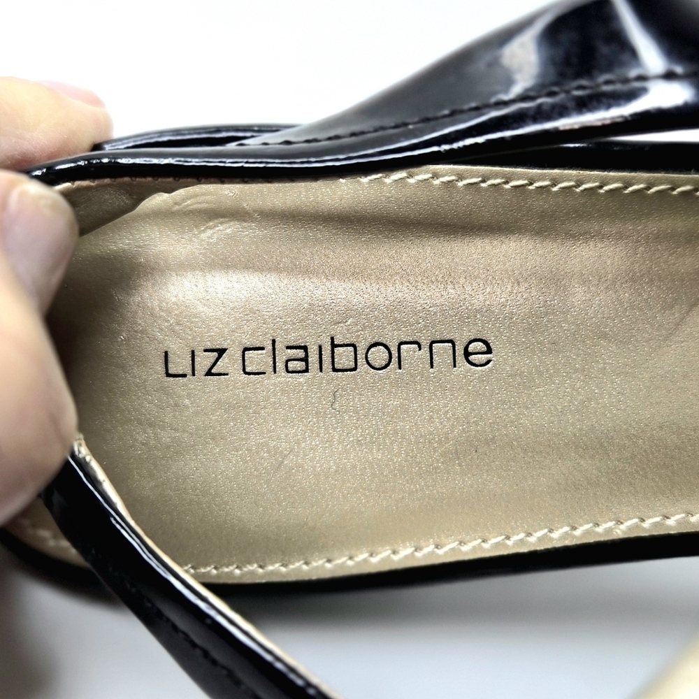 Liz Claiborne Sling Back Shoes. Black Patent, 8.5 M. - Picture 11 of 12